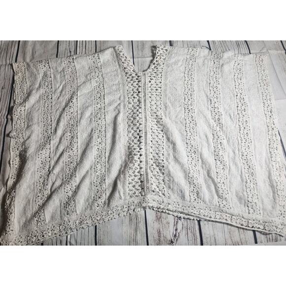 Chicos Size S/M Crochet Knit Top White Lace Short Sleeve Sheer Cover Up Boho - Picture 9 of 10